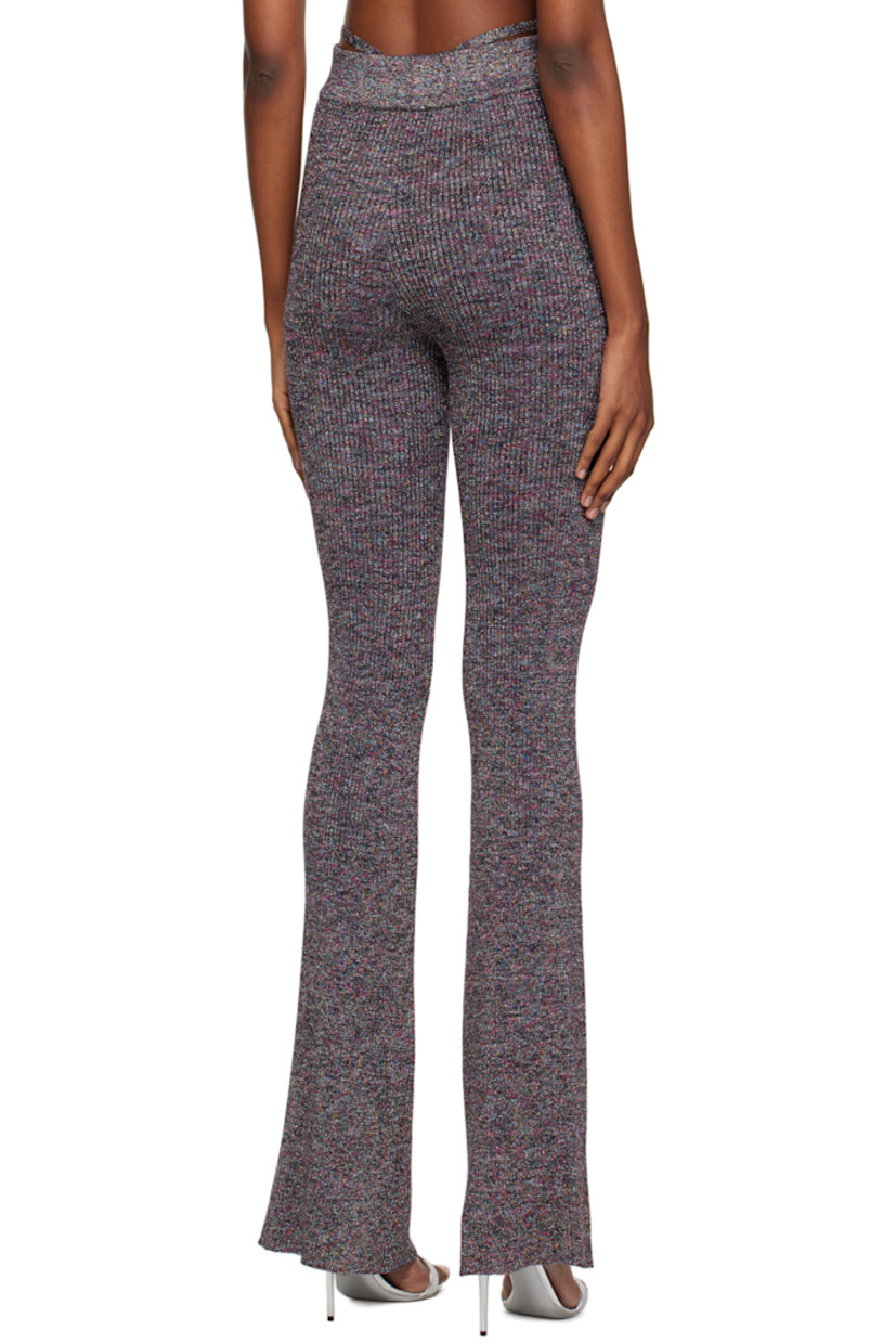 Flared rib knit viscose-blend lounge pants. Metallic thread detailing throughout.

· High-rise
· Flip-clasp strap at elasticized waistband
· Vented cuffs

Supplier color: Multicolor