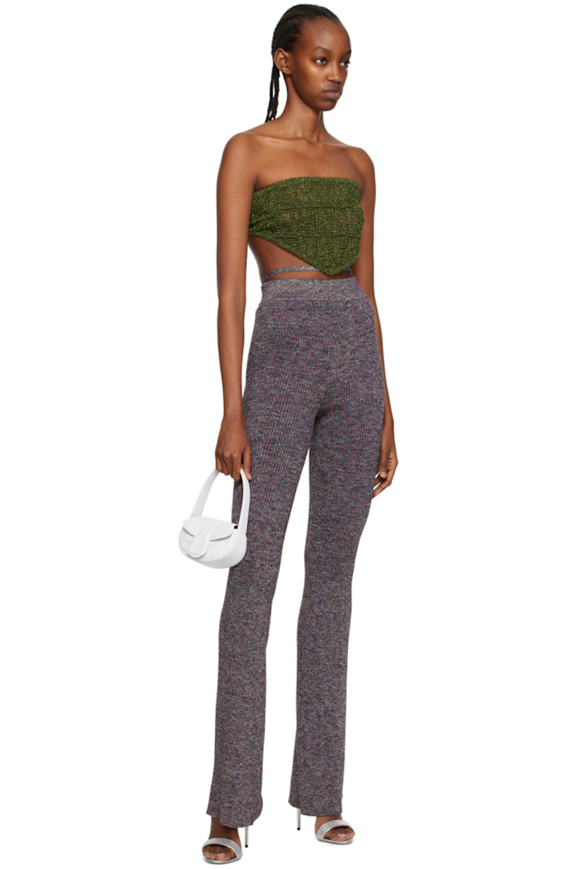 Flared rib knit viscose-blend lounge pants. Metallic thread detailing throughout.

· High-rise
· Flip-clasp strap at elasticized waistband
· Vented cuffs

Supplier color: Multicolor