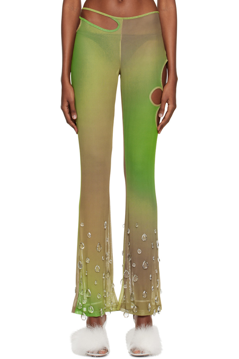 Semi-sheer recycled polyester tulle leggings. Gradient pattern, cutouts, and crystal-cut accents throughout.

Supplier color: Military green