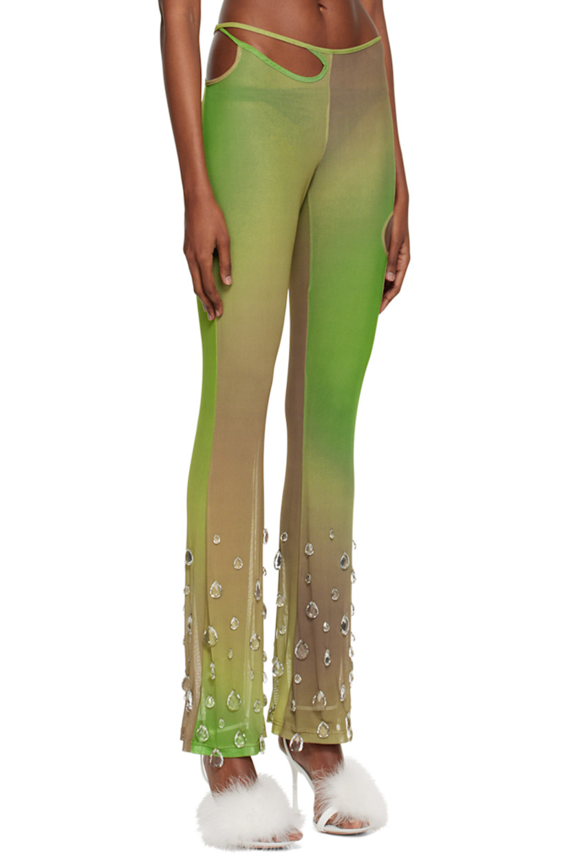 Semi-sheer recycled polyester tulle leggings. Gradient pattern, cutouts, and crystal-cut accents throughout.

Supplier color: Military green