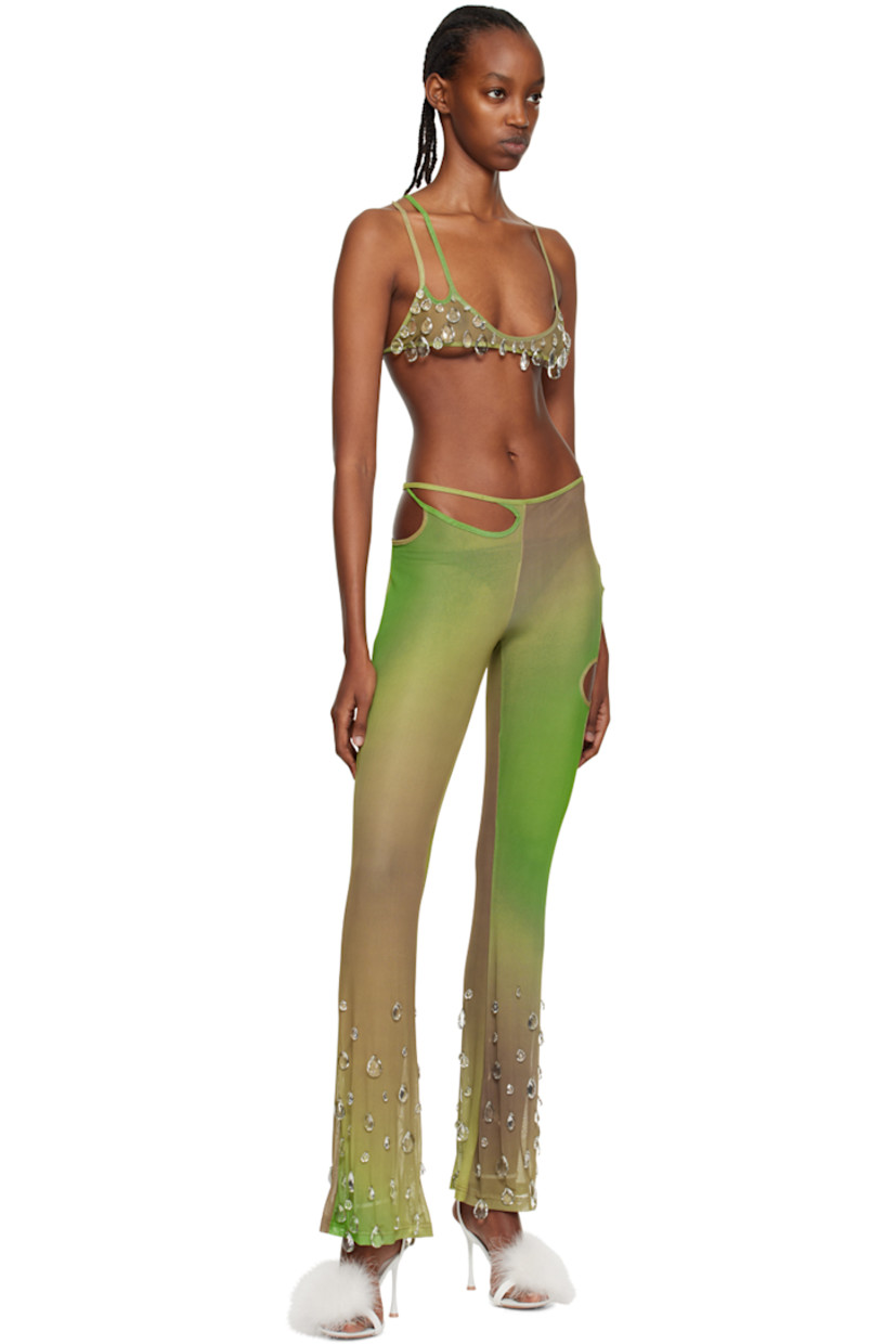 Semi-sheer recycled polyester tulle leggings. Gradient pattern, cutouts, and crystal-cut accents throughout.

Supplier color: Military green