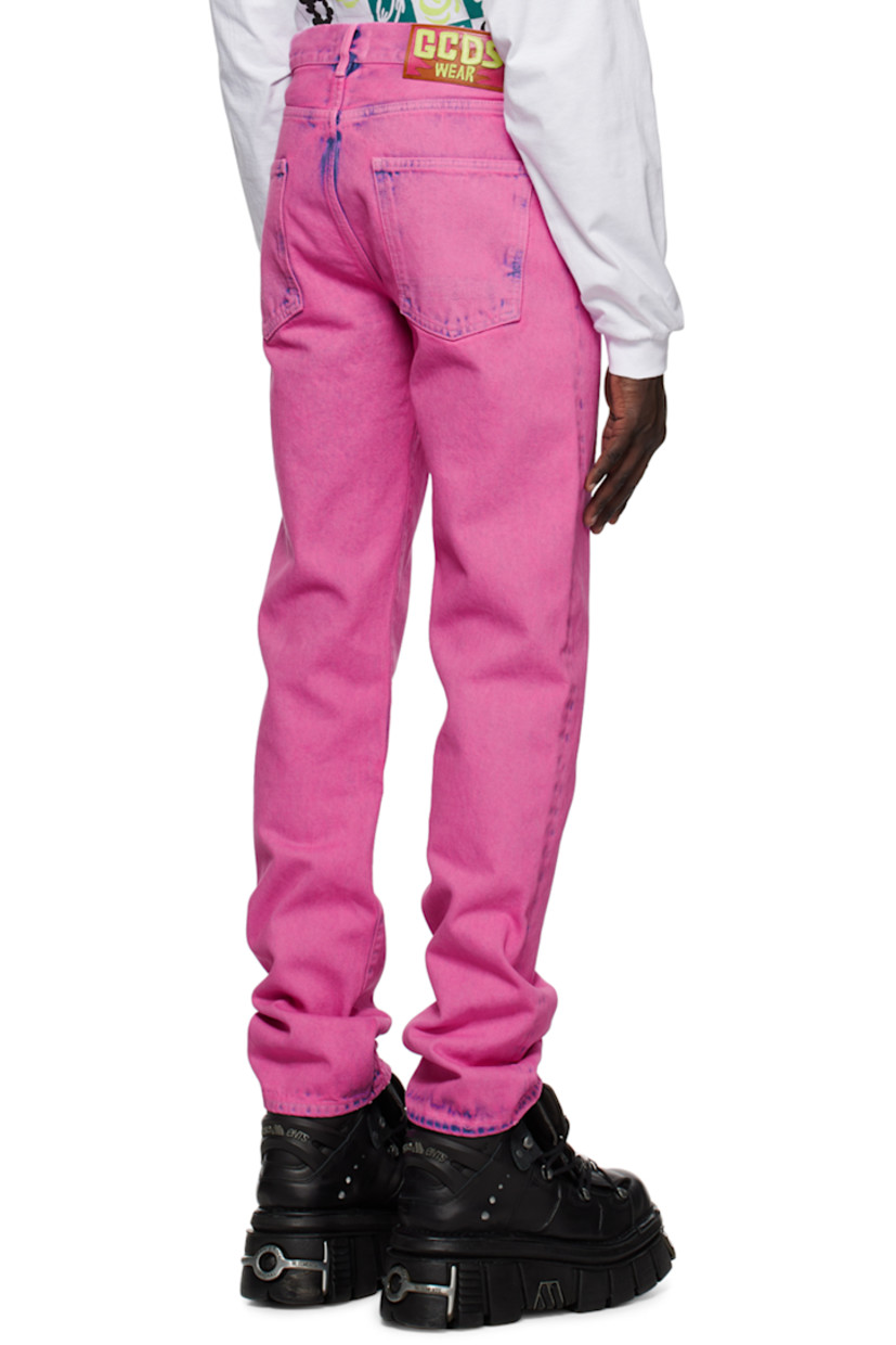 Non-stretch denim jeans. Bleached effect throughout. 

· Belt loops
· Five-pocket styling
· Zip-fly
· Logo hardware at front
· Leather logo patch at back waistband 
· Logo embroidered at back 
· Logo-engraved silver-tone hardware

Supplier color: Fuchsia