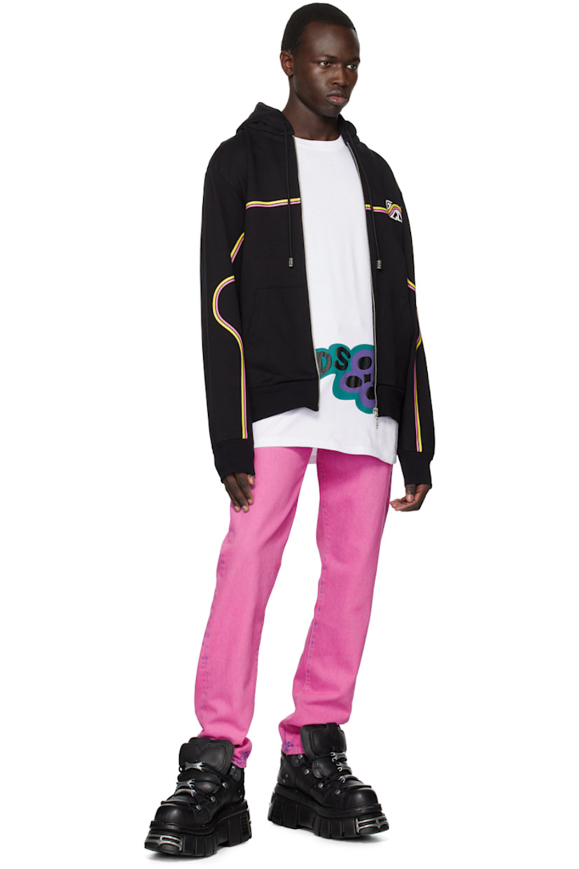 Non-stretch denim jeans. Bleached effect throughout. 

· Belt loops
· Five-pocket styling
· Zip-fly
· Logo hardware at front
· Leather logo patch at back waistband 
· Logo embroidered at back 
· Logo-engraved silver-tone hardware

Supplier color: Fuchsia