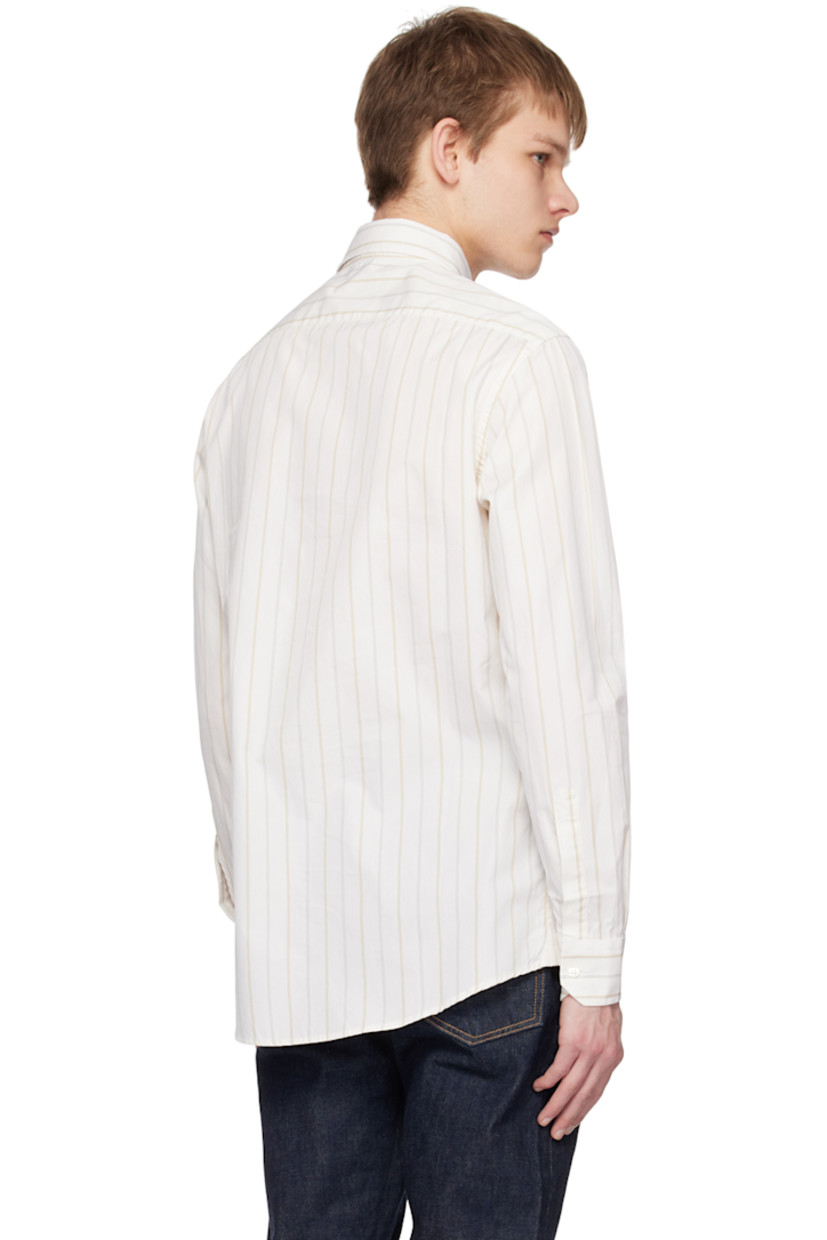 Cotton poplin shirt. Stripes throughout. 

· Spread collar
· Button closure
· Shirttail hem
· Single-button barrel cuffs
· Mother-of-pearl hardware

Supplier color: Off-white