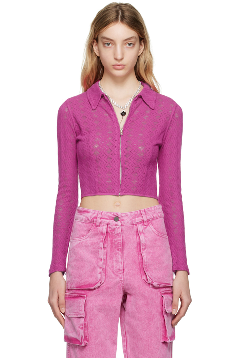 Pointelle knit cotton shirt.

· Spread collar
· Zip closure

Supplier color: Pink