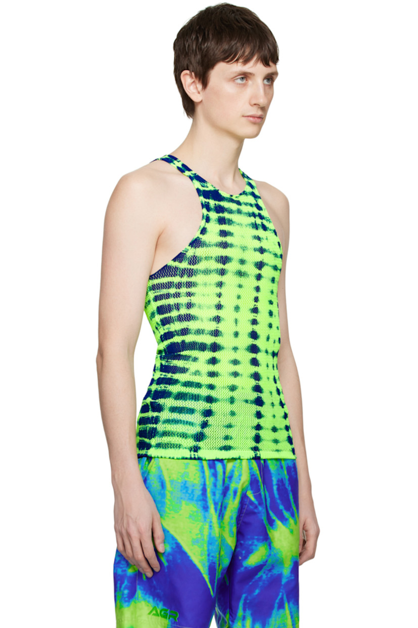 Knit stretch nylon tank top. Bleached effect throughout.

· Rolled scoop neck
· Rib knit hem

Supplier color: Blue/Yellow