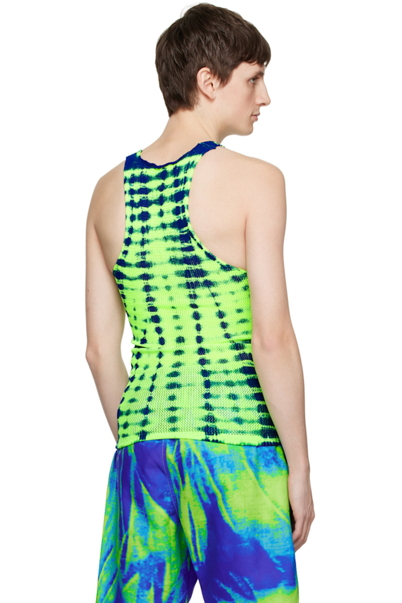 Knit stretch nylon tank top. Bleached effect throughout.

· Rolled scoop neck
· Rib knit hem

Supplier color: Blue/Yellow
