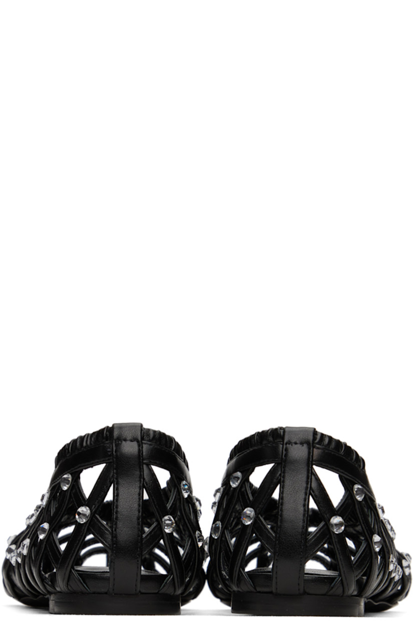 Buffed nappa leather ballerina flats in black. Crystal-cut hardware and cutouts throughout. 

· Pointed toe
· Ruffled trim at vamp
· Logo embossed at padded leather footbed
· Leather heel with rubber injection
· Leather outsole

Supplier color: Black