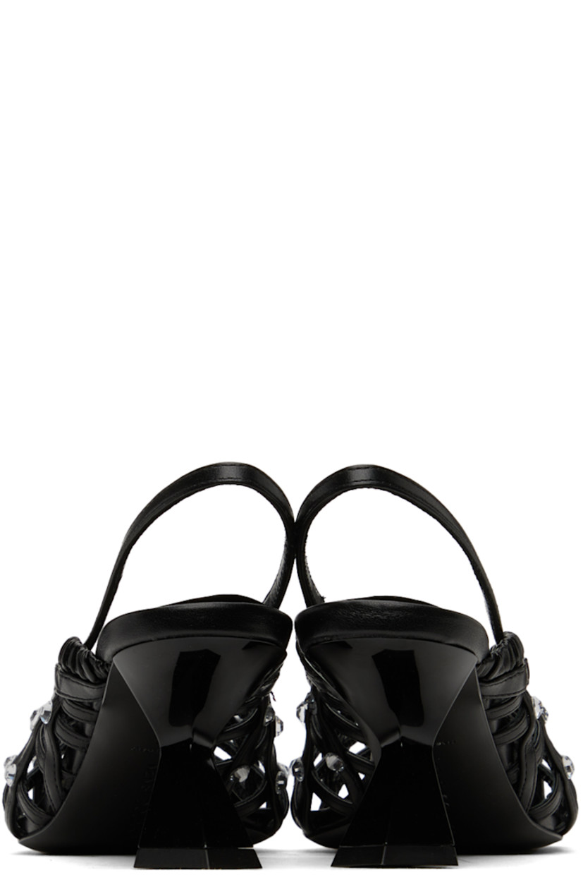 Woven nappa leather heels in black. Crystal-cut accents throughout.

· Pointed toe
· Elasticized slingback strap
· Logo embossed at padded footbed
· Modified kitten heel 
· Leather sole with rubber injection
· Heel: H2.5 in

Supplier color: Black
