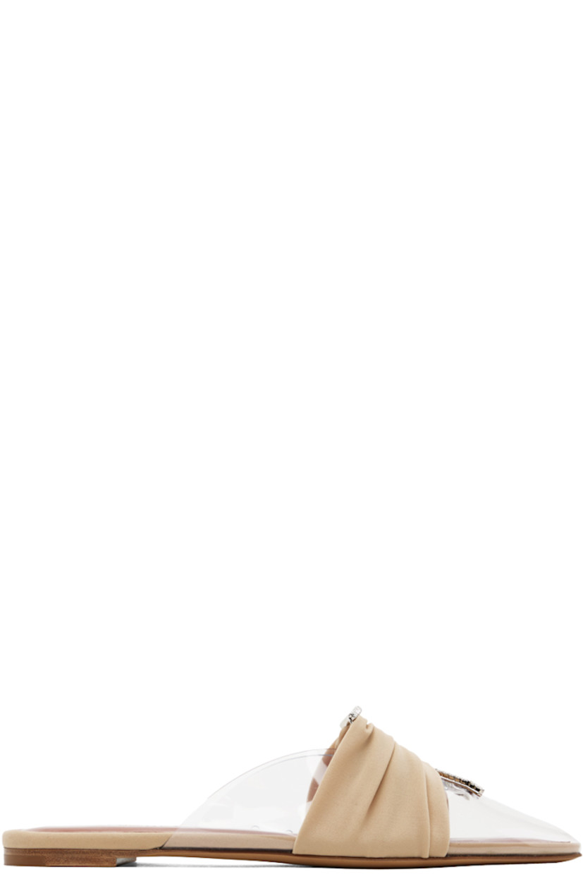 Transparent PVC and Lycra® jersey slippers in beige.

· Pointed toe
· Crystal-cut hardware at vamp
· Logo embossed at padded footbed
· Leather sole with rubber injection

Supplier color: Natural