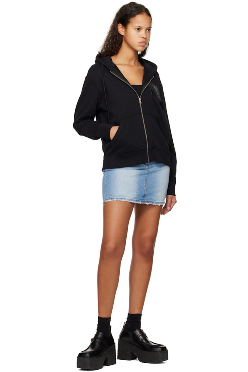 Non-stretch denim skirt. Distressing, fading, and whiskering throughout.

· Belt loops
· Five-pocket styling
· Zip-fly
· Leather logo patch at back waistband
· Logo-engraved antiqued silver-tone hardware

Supplier color: Blue