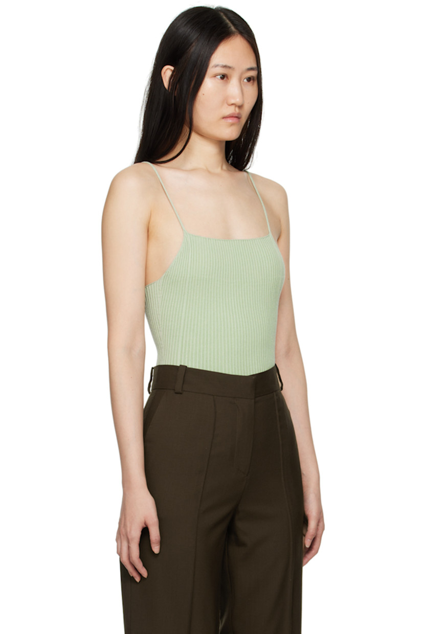Rib knit FSC-certified Ecovero viscose-blend bodysuit. Seamless WholeGarment® technology.

· Square neck
· Fixed spaghetti straps
· Low back

Part of the ZERO collection. 

Supplier color: Sage