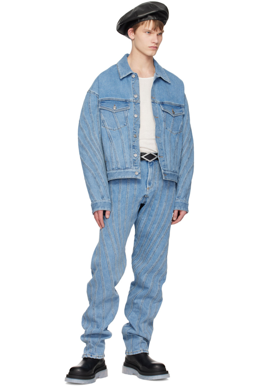 Relaxed-fit stretch denim jeans. Fading throughout.

· Paneled construction
· Low-rise
· Belt loops
· Five-pocket styling
· Zip-fly
· Leather logo patch at back
· Logo-engraved silver-tone hardware
· Contrast stitching in tan

Supplier color: Medium blue