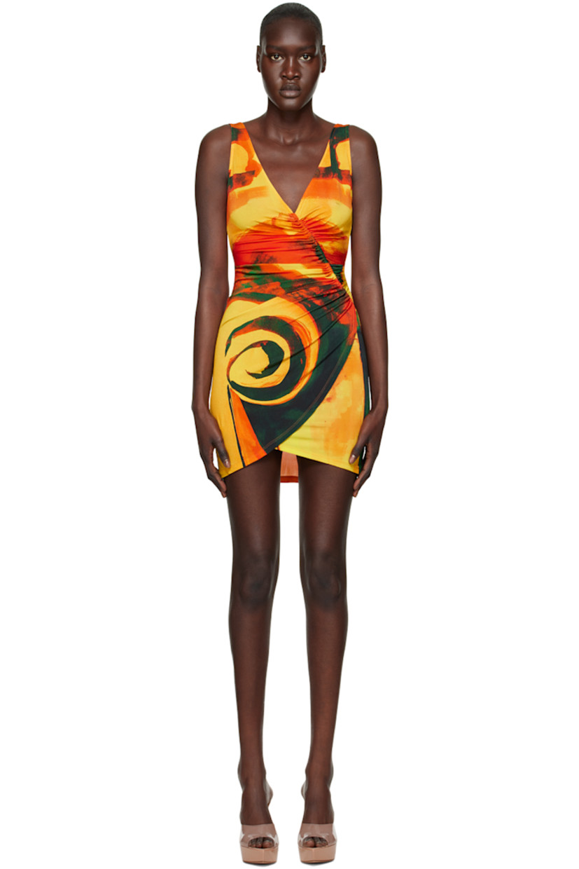 Stretch viscose jersey dress. Graphic printed throughout.

· Wrap construction
· V-neck
· Shirring at front
· Vent at front hem
· Unlined

Supplier color: Checkmate