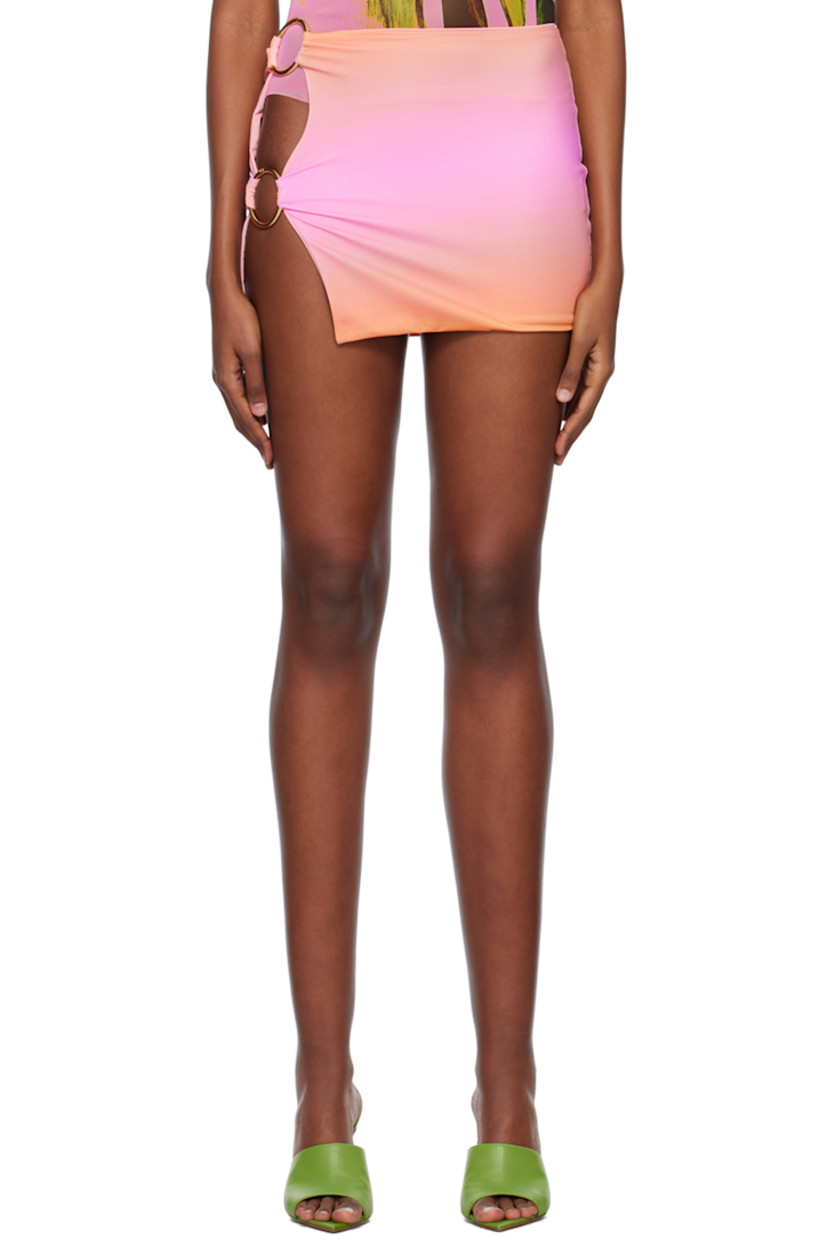 Stretch recycled nylon jersey cover-up skirt. Gradient pattern throughout.

· Hinged O-ring fastening at outseam 
· Gold-tone hardware
· Fully lined

Supplier color: Fianchetto