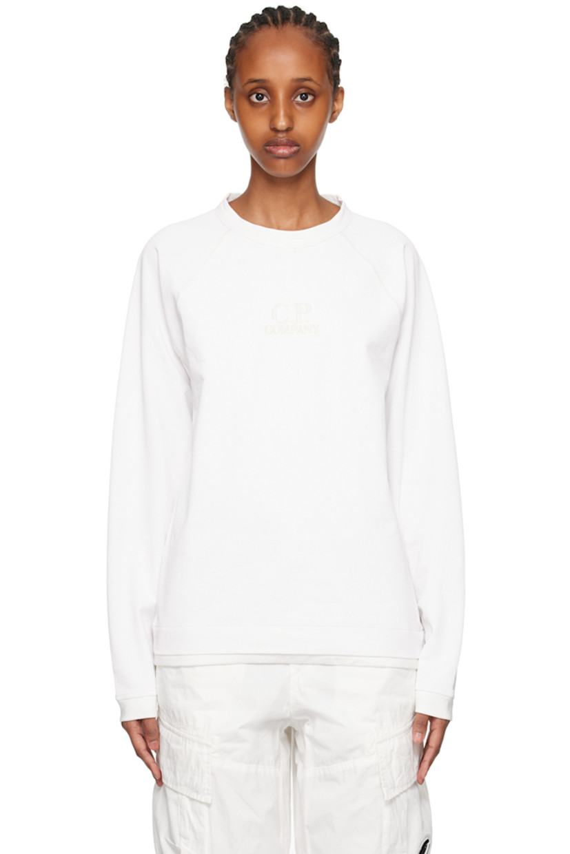 Garment-dyed French terry sweatshirt.

· Crewneck
· Logo embroidered at front
· Rib knit hem and cuffs
· Flatlock seams at raglan sleeves

Supplier color: Gauze white