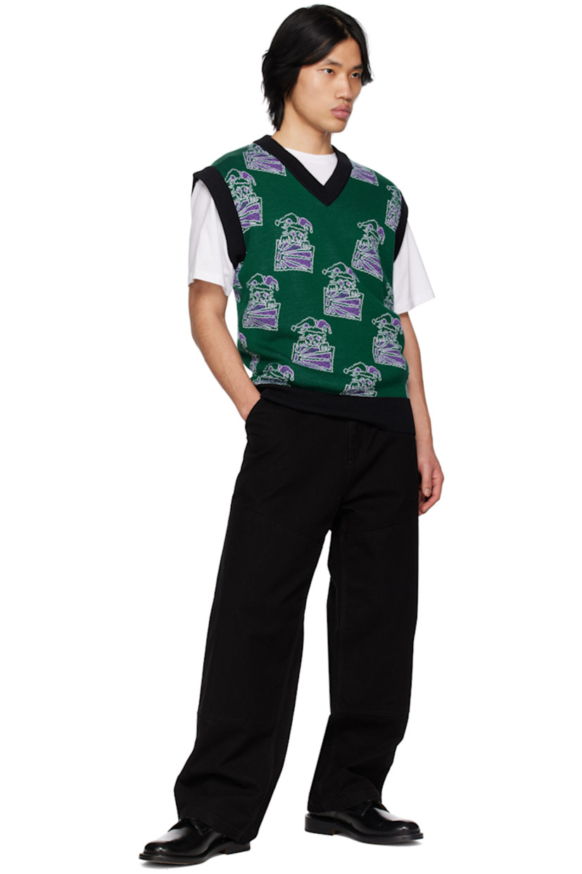 Knit wool and acrylic-blend vest. Jacquard graphic pattern throughout.

· Rib knit V-neck, hem, and armscyes
· Logo flag at side seam 

Supplier color: Green