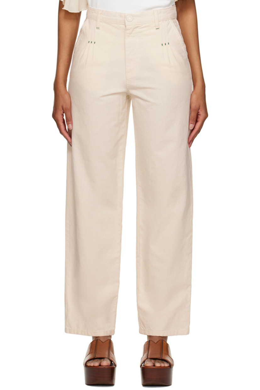 Non-stretch denim jeans.

· Belt loops
· Four-pocket styling
· Pleat detailing at front
· Zip-fly

Supplier color: Antique white