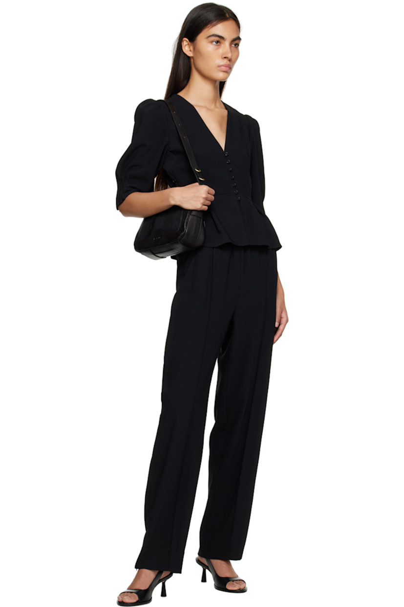 Polyester crepe trousers. 

· Concealed drawstring at elasticized waistband
· Three-pocket styling
· Pinched seams at front 
· Zip vent at cuffs 
· Piping at outseams 

Supplier color: Black