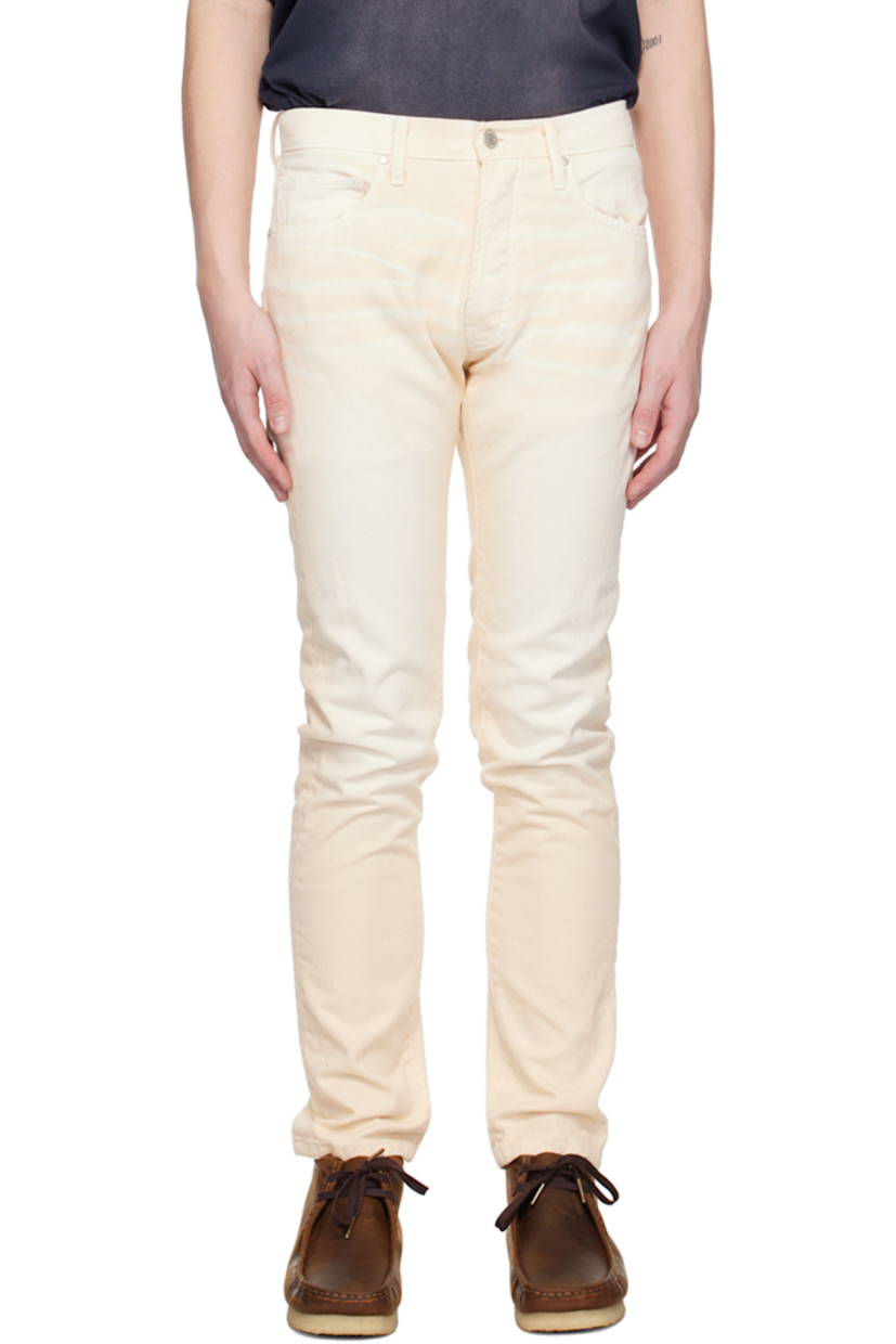 Non-stretch denim jeans. Whiskering throughout.

· Belt loops
· Five-pocket styling
· Button-fly 
· Leather logo patch at back waistband
· Logo printed at back 

Supplier color: Creme