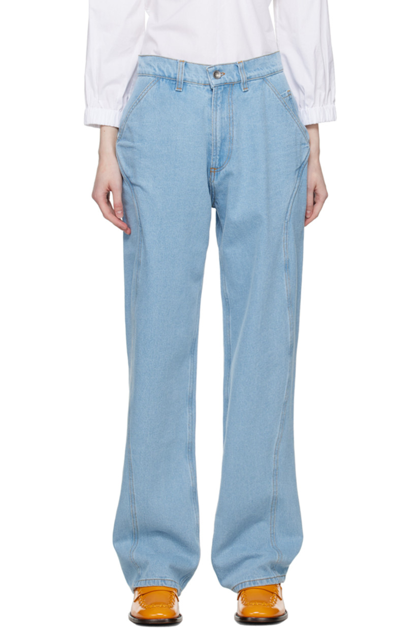 Straight-leg non-stretch organic cotton denim jeans. Fading throughout.

· Paneled construction
· High-rise
· Belt loops
· Five-pocket styling
· Zip-fly
· Logo-engraved silver-tone hardware
· Contrast stitching in yellow

Supplier color: Light indigo