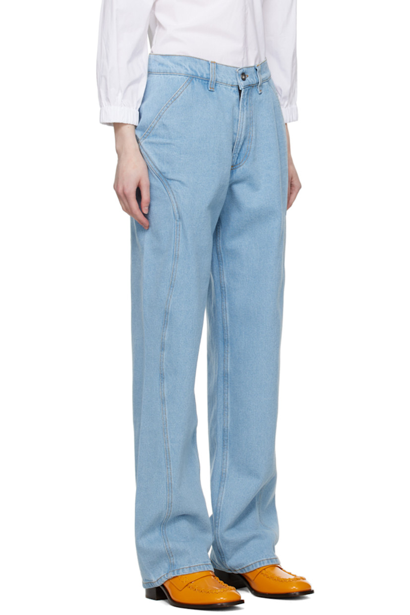 Straight-leg non-stretch organic cotton denim jeans. Fading throughout.

· Paneled construction
· High-rise
· Belt loops
· Five-pocket styling
· Zip-fly
· Logo-engraved silver-tone hardware
· Contrast stitching in yellow

Supplier color: Light indigo