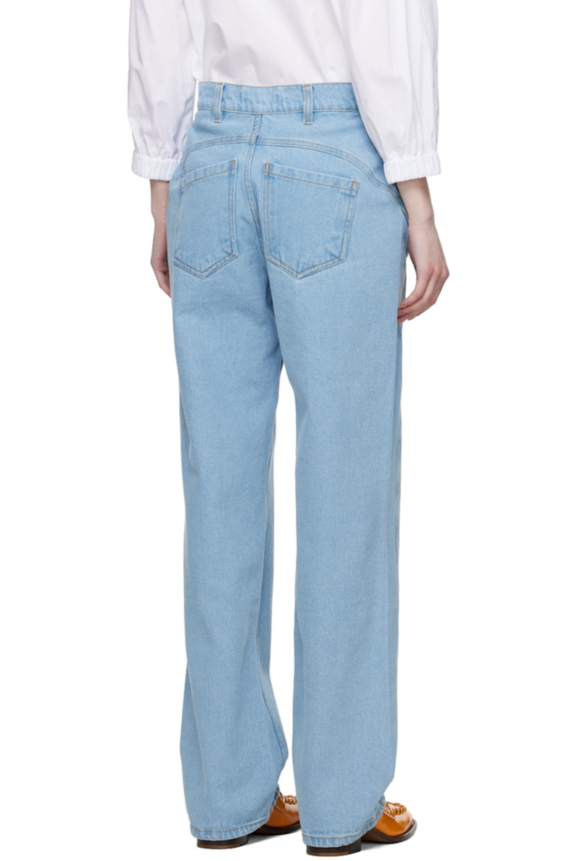 Straight-leg non-stretch organic cotton denim jeans. Fading throughout.

· Paneled construction
· High-rise
· Belt loops
· Five-pocket styling
· Zip-fly
· Logo-engraved silver-tone hardware
· Contrast stitching in yellow

Supplier color: Light indigo