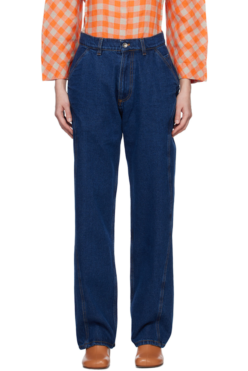 Straight-leg non-stretch organic cotton denim jeans. Fading throughout.

· Paneled construction
· Belt loops
· Five-pocket styling
· Zip-fly
· Contrast stitching in tan

Supplier color: Dark indigo denim