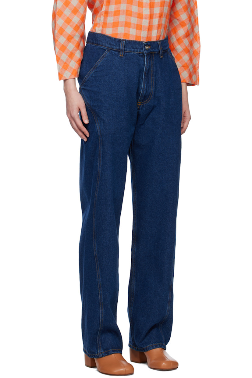 Straight-leg non-stretch organic cotton denim jeans. Fading throughout.

· Paneled construction
· Belt loops
· Five-pocket styling
· Zip-fly
· Contrast stitching in tan

Supplier color: Dark indigo denim