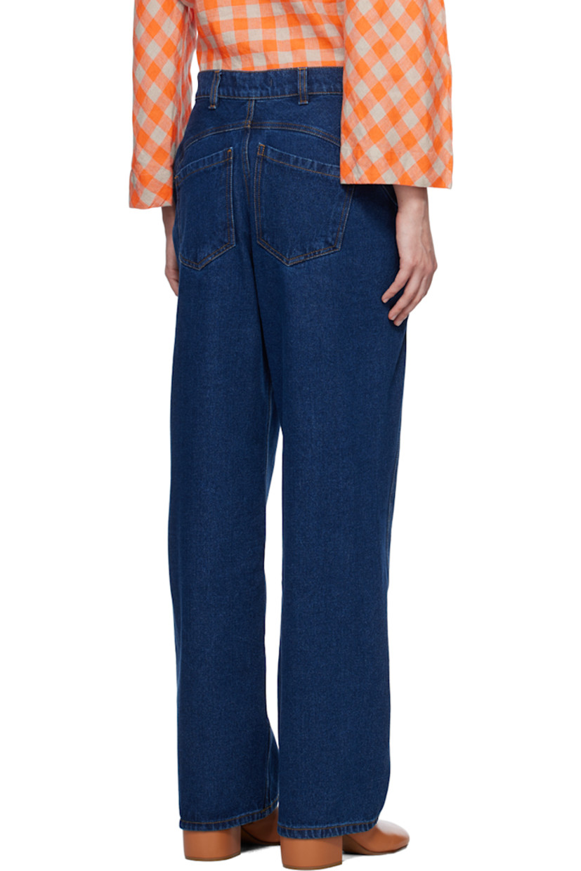 Straight-leg non-stretch organic cotton denim jeans. Fading throughout.

· Paneled construction
· Belt loops
· Five-pocket styling
· Zip-fly
· Contrast stitching in tan

Supplier color: Dark indigo denim