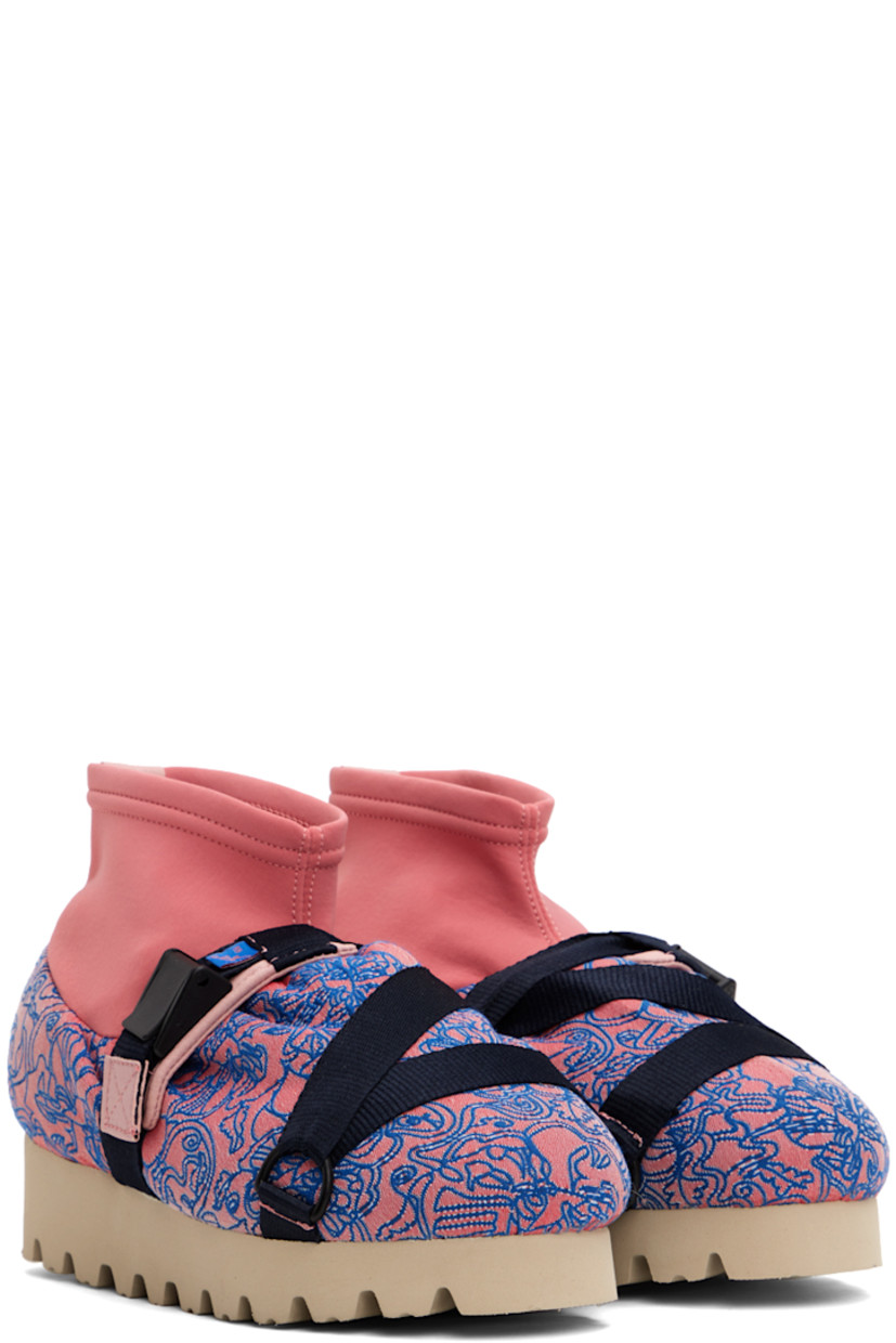 Mid-top insulated organic cotton-blend damask sock-style sneakers in pink and blue. Floral pattern throughout.

· Logo flag and adjustable cinch strap at vamp
· Recycled polyester neoprene sock-style collar
· Pull-loop at heel collar
· Antibacterial faux-leather lining
· EVA foam rubber platform midsole
· Treaded rubber outsole
· Platform: H1.5 in

Part of the Henrik Vibskov x YUME YUME collaboration.

Supplier color: Rosie roses