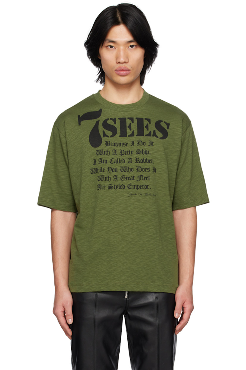 Cotton jersey T-shirt.

· Rib knit crewneck
· Text printed at front

Supplier color: Green