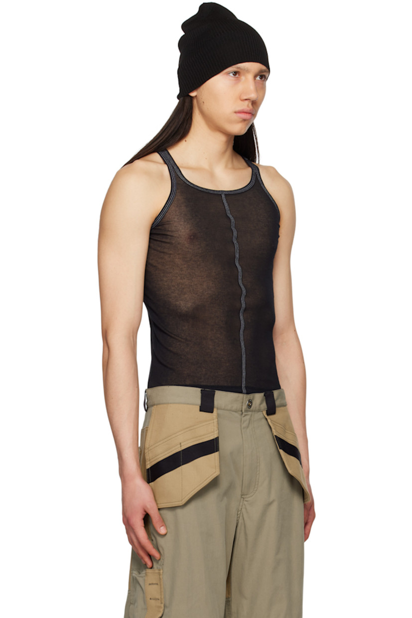Semi-sheer rib knit cotton-blend crepe tank top.

· Crewneck
· Central seam at front and back
· Contrast stitching in white

Supplier color: Black