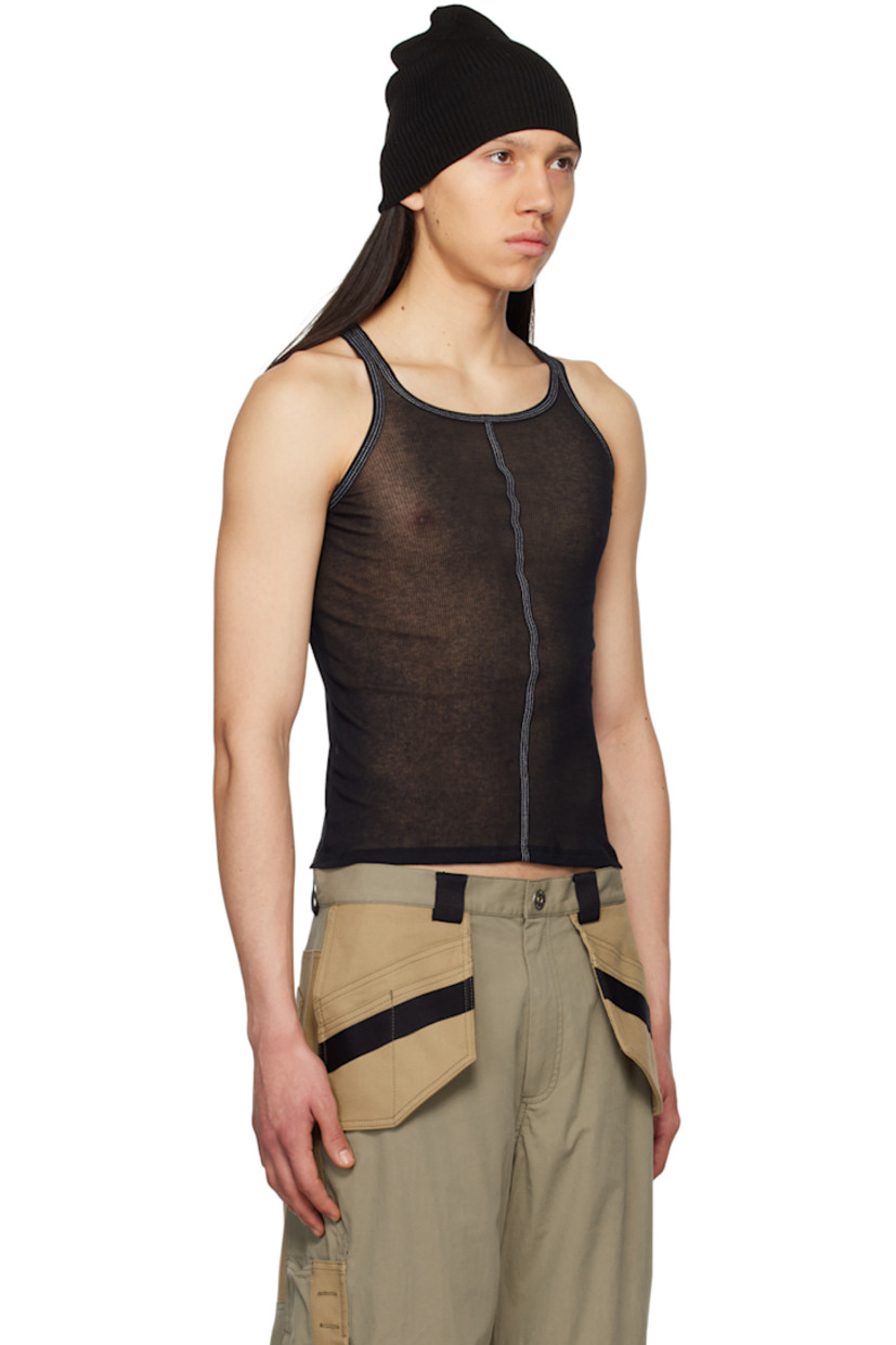 Semi-sheer rib knit cotton-blend crepe tank top.

· Crewneck
· Central seam at front and back
· Contrast stitching in white

Supplier color: Black