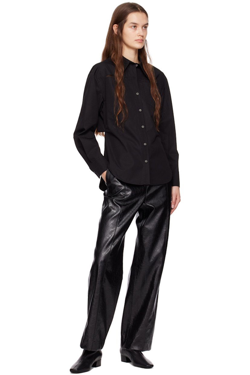 Straight-leg cracked faux-leather trousers.

· Paneled construction
· Three-pocket styling
· Zip-fly
· Full satin lining

Supplier color: Black