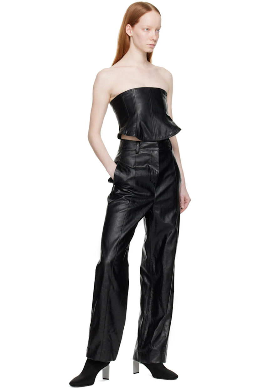Grained faux-leather corset. Boning throughout.

· Straight neck 
· Zip closure at side seam
· Criss-crossing self-tie closure at back 
· Full satin lining

Supplier color: Black