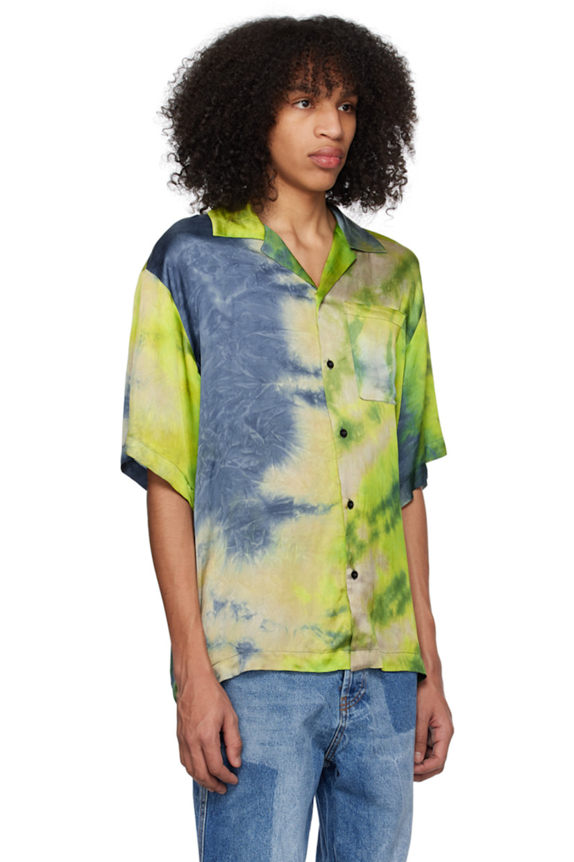 Viscose satin shirt. Tie-dye pattern printed throughout. 

· Open spread collar
· Button closure
· Patch pocket at chest
· Vented side seams
· Logo and text printed at back 

Supplier color: Multicolor