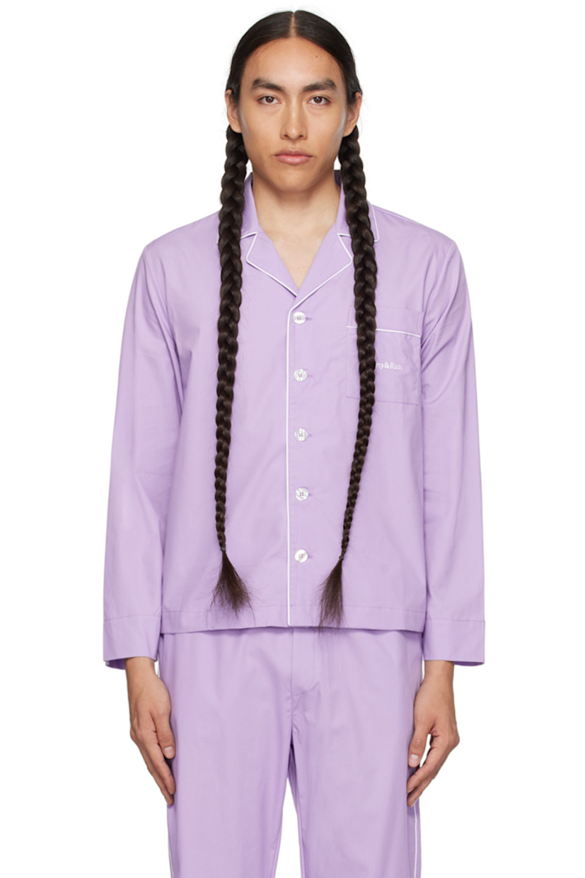 Cotton poplin shirt. Piping throughout. 

· Open spread collar
· Button closure
· Logo embroidered at chest
· Patch pocket

Supplier color: Lilac/White