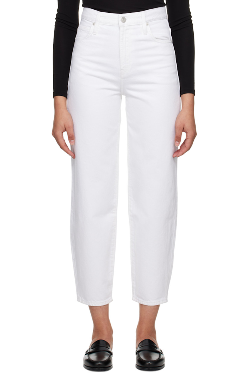 Non-stretch denim jeans. 

· High-rise
· Belt loops
· Five-pocket styling
· Zip-fly
· Logo-engraved silver-tone hardware

Supplier color: Rumpled blanc