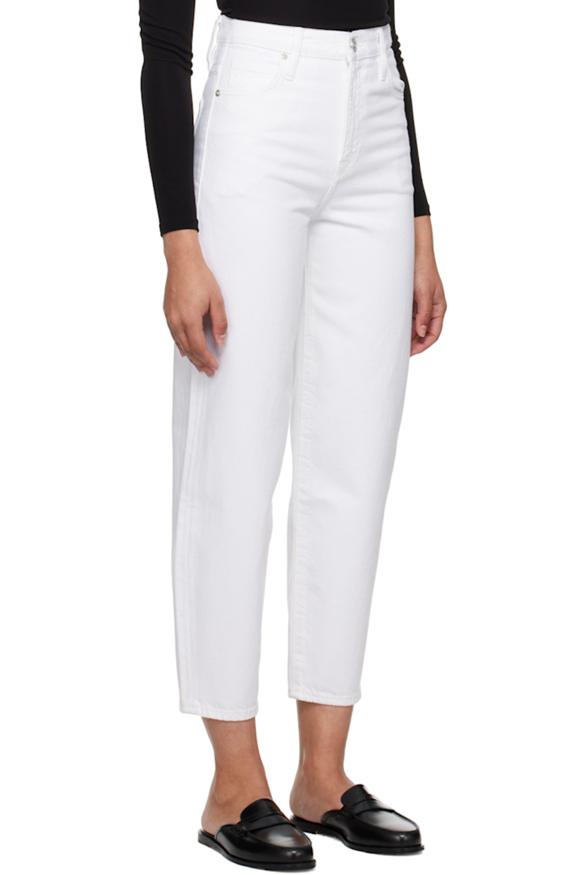 Non-stretch denim jeans. 

· High-rise
· Belt loops
· Five-pocket styling
· Zip-fly
· Logo-engraved silver-tone hardware

Supplier color: Rumpled blanc