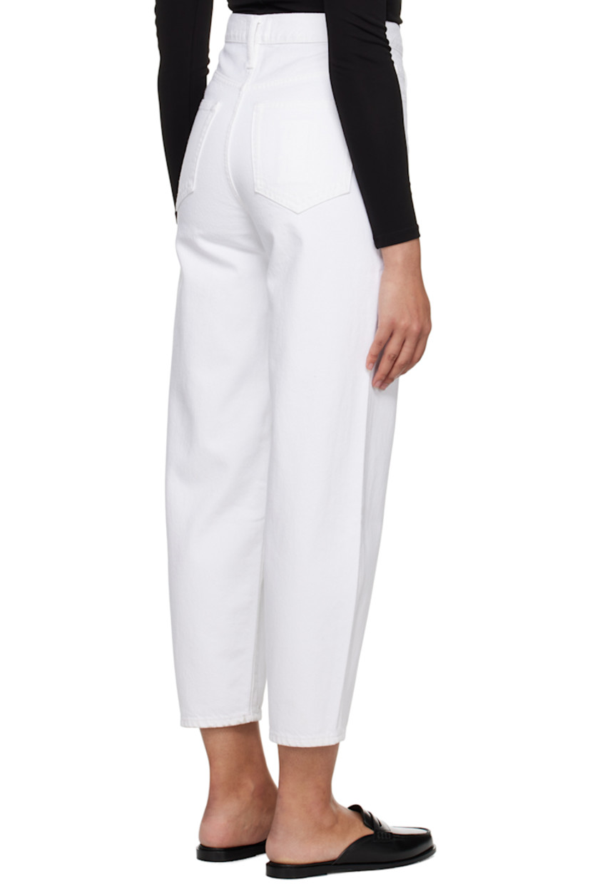 Non-stretch denim jeans. 

· High-rise
· Belt loops
· Five-pocket styling
· Zip-fly
· Logo-engraved silver-tone hardware

Supplier color: Rumpled blanc
