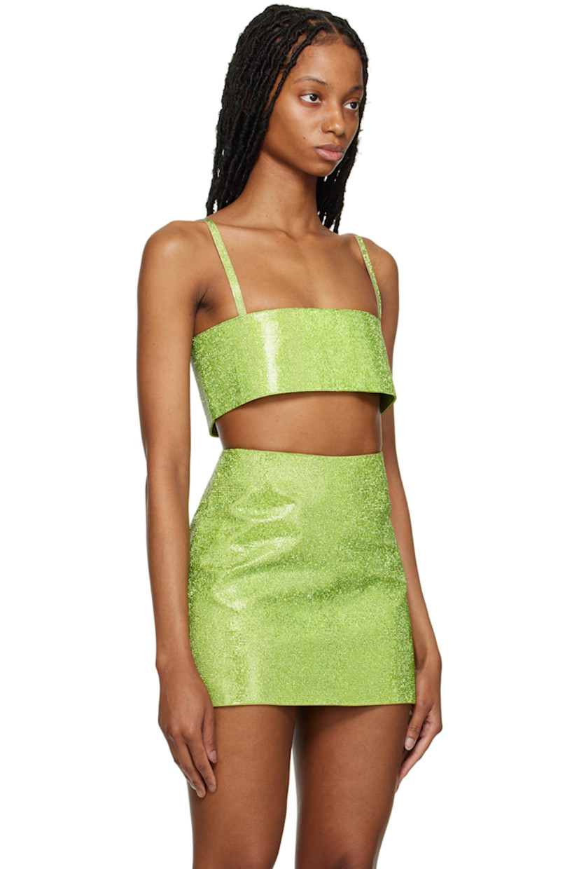 Silk satin camisole. Crystal-cut detailing throughout.

· Square neck
· Fixed shoulder straps
· Hook-eye closure at side seam
· Full silk satin lining

Supplier color: Neon green