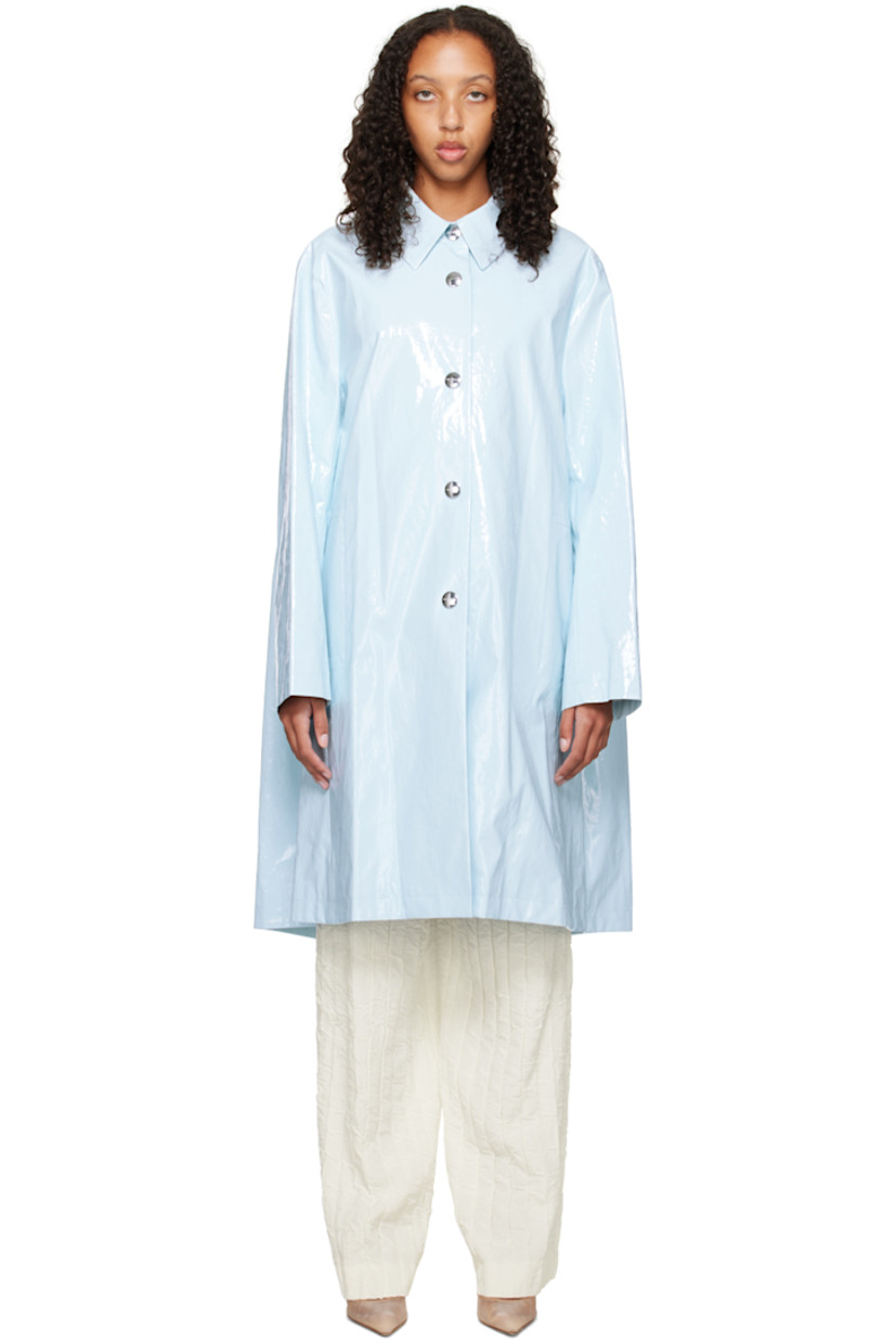 Polyurethane-coated cotton canvas coat. 

· Spread collar
· Press-stud closure
· Welt pockets
· Full viscose twill lining
· Logo-engraved silver-tone hardware 

Supplier color: Sky blue