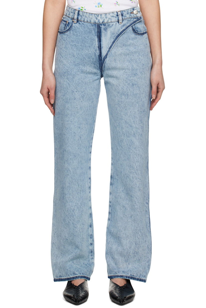 Straight-leg non-stretch denim jeans. Fading throughout.

· Belt loops
· Five-pocket styling
· Button tab at zip-fly
· Logo embroidered at back pocket
· Logo-engraved silver-tone hardware
· Contrast stitching in yellow

Supplier color: Washed-out denim