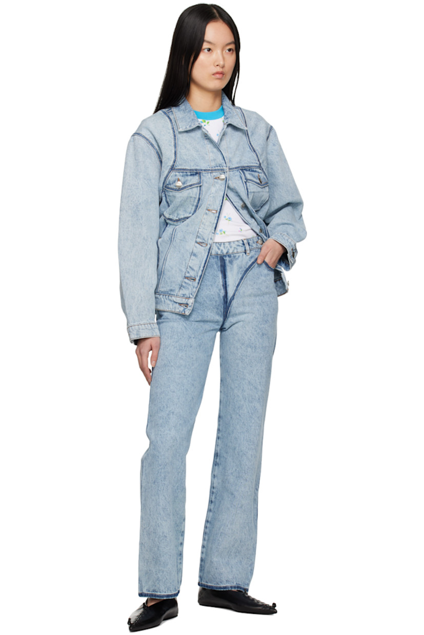Straight-leg non-stretch denim jeans. Fading throughout.

· Belt loops
· Five-pocket styling
· Button tab at zip-fly
· Logo embroidered at back pocket
· Logo-engraved silver-tone hardware
· Contrast stitching in yellow

Supplier color: Washed-out denim