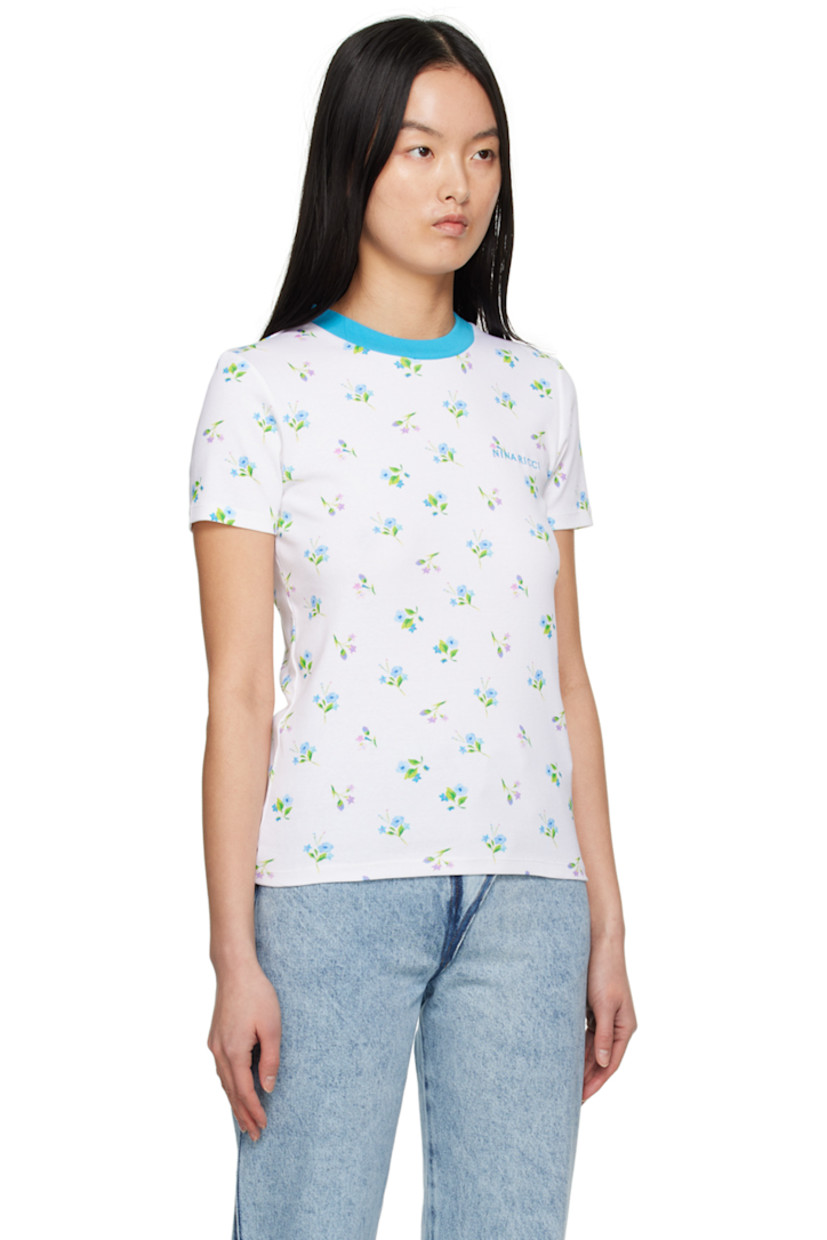 Cotton jersey T-shirt. Floral pattern printed throughout.

· Rib knit crewneck
· Logo embroidered at chest

Supplier color: White/Blue