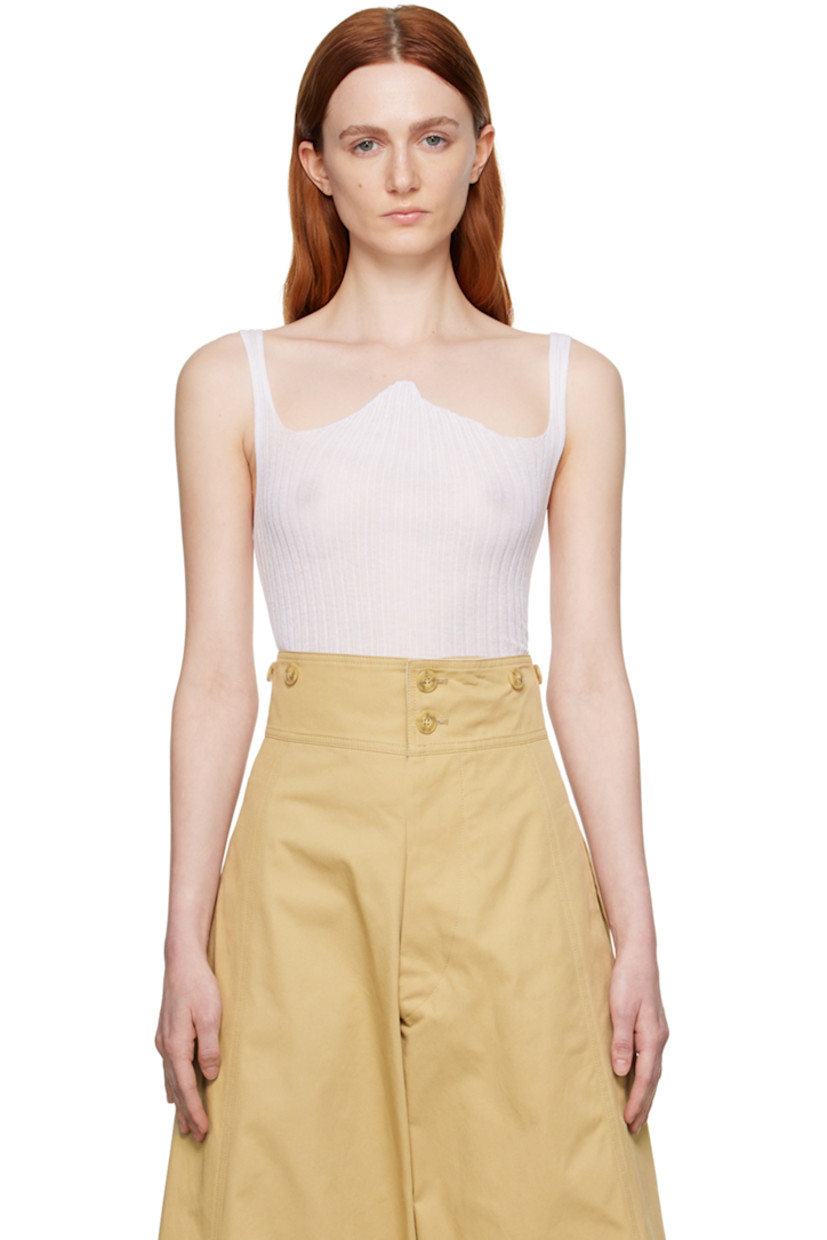Semi-sheer rib knit cotton-blend tank top. 

· Modified square neck
· Asymmetric hem

Wholesale exclusivity at SSENSE.

Supplier color: Optical white