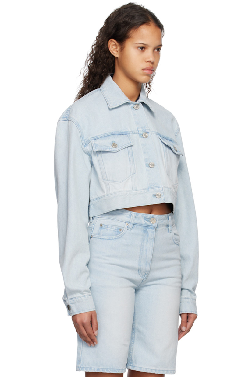 Non-stretch denim jacket. Fading throughout.

· Spread collar
· Button closure
· Flap pockets 
· Adjustable button tabs at cropped hem
· Single-button barrel cuffs

Supplier color: Light blue