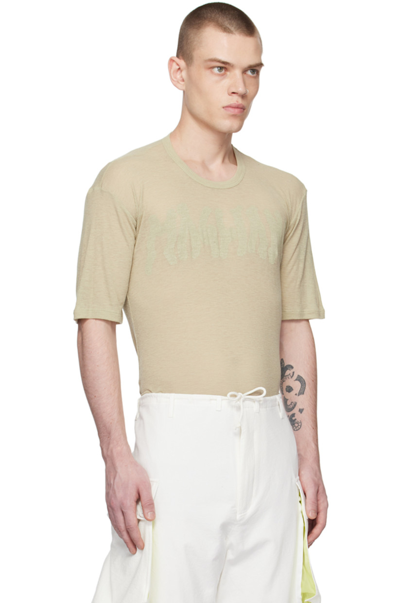 Semi-sheer rib knit marled modal- and wool-blend T-shirt.

· Crewneck
· Logo printed at front
· Dropped shoulders

Supplier color: Beige