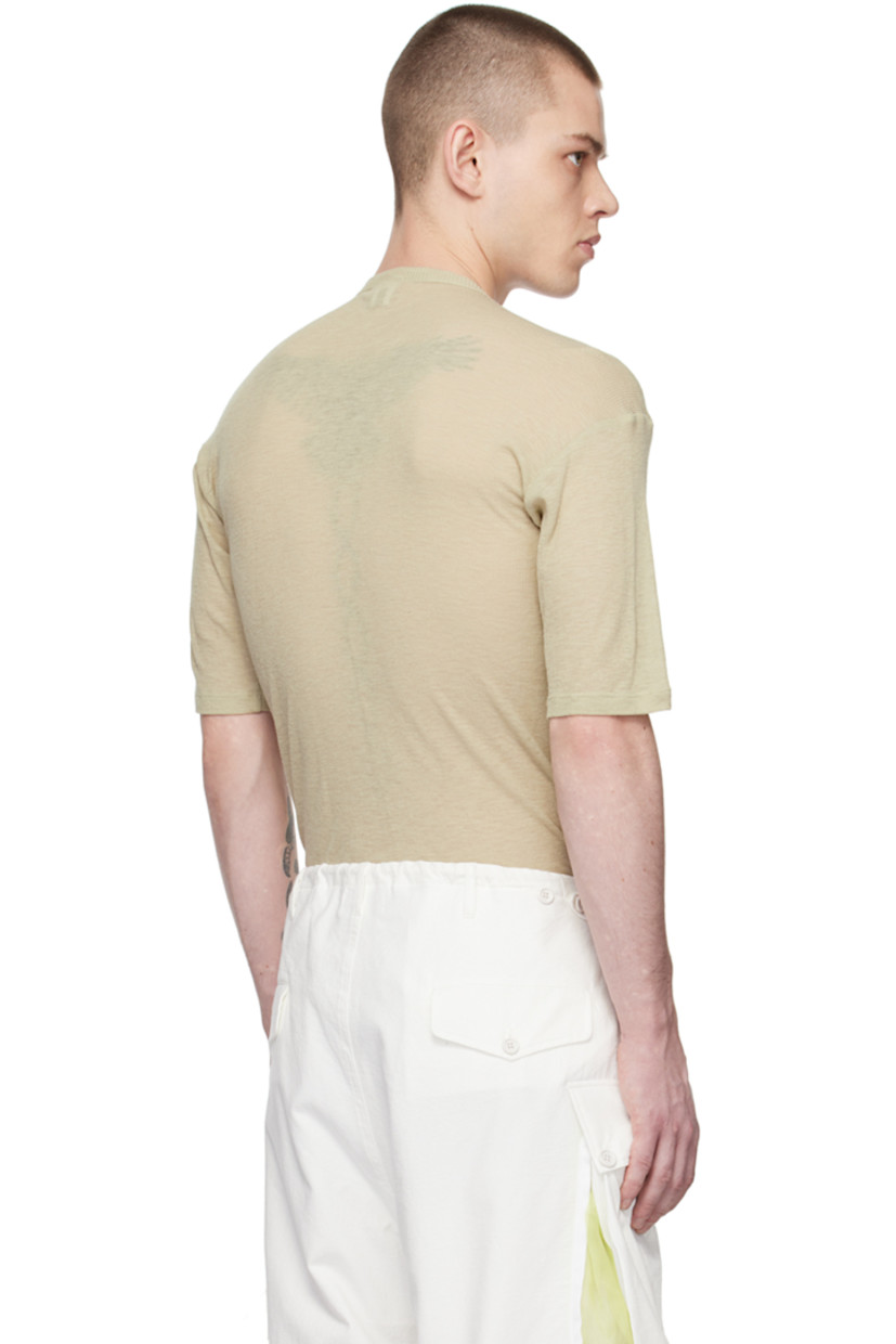 Semi-sheer rib knit marled modal- and wool-blend T-shirt.

· Crewneck
· Logo printed at front
· Dropped shoulders

Supplier color: Beige